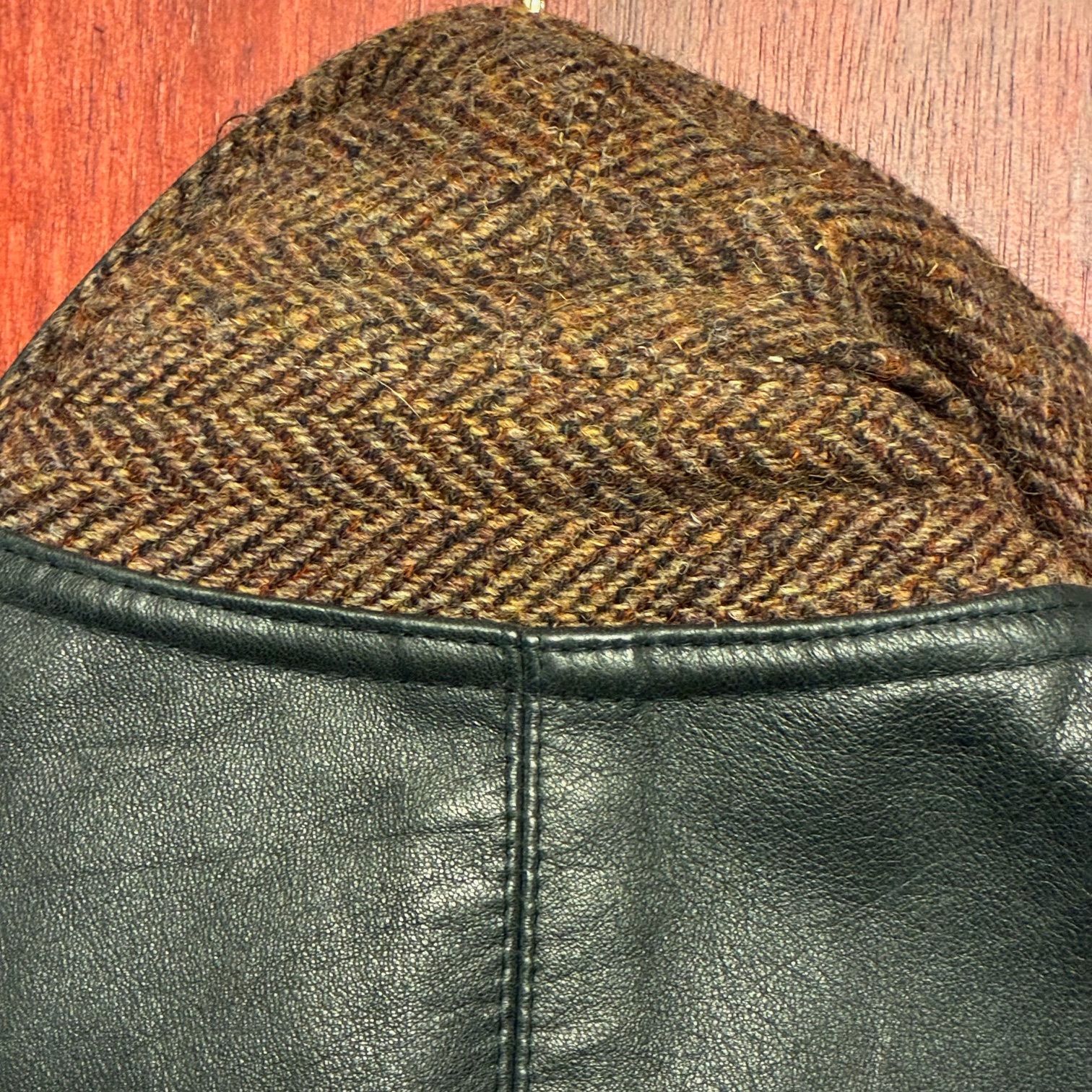 激レア MADE IN UK製 90s Harris Tweed 本革 レザーコンビ ダブル 