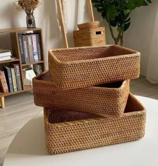 籐かご ラタン ランドリーバスケット 洗濯カゴ 収納ボックス 編み