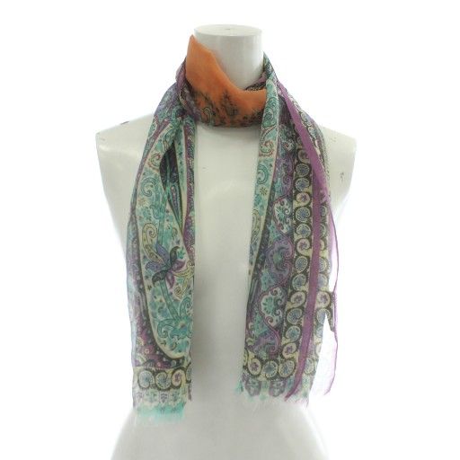 エトロ ETRO ストール 絹 シルク ペイズリー柄 総柄 フリンジ ロゴ