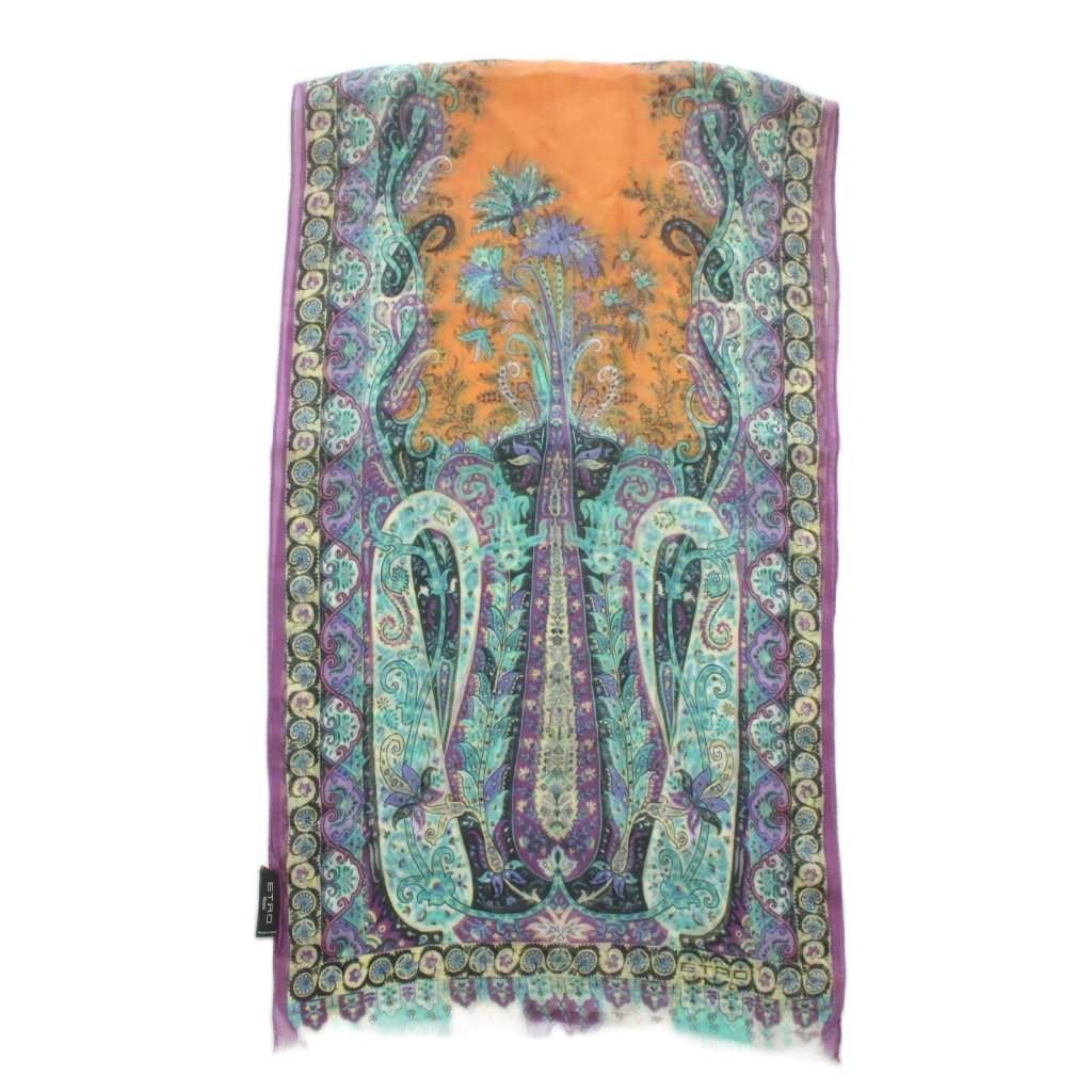 エトロ ETRO ストール 絹 シルク ペイズリー柄 総柄 フリンジ ロゴ