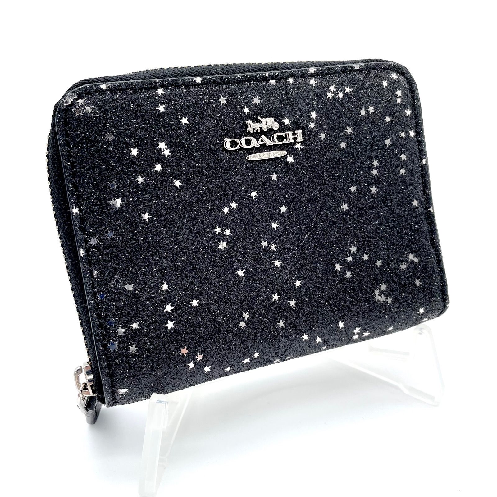 Coach コーチ 黒 二つ折り財布 星柄 F38693 スター グリッター
