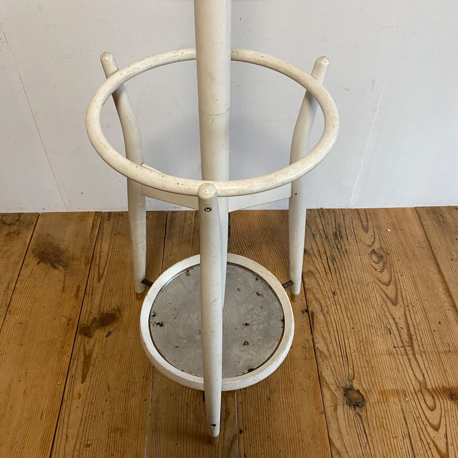 アンティーク 秋田木工 ポールハンガー コートハンガー 白 ペイント 古