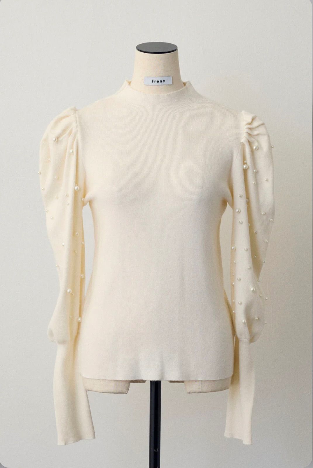 SET】パフスリーブランダムパールニット 白+バックリボンボックス