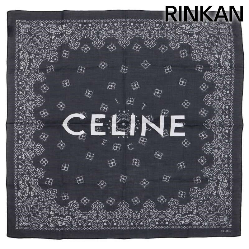 セリーヌ  ロゴプリントコットンバンダナチーフスカーフ 中古 BS99 セリーヌ ロゴプリントコットンバンダナチーフスカーフ メンズ ※12/28