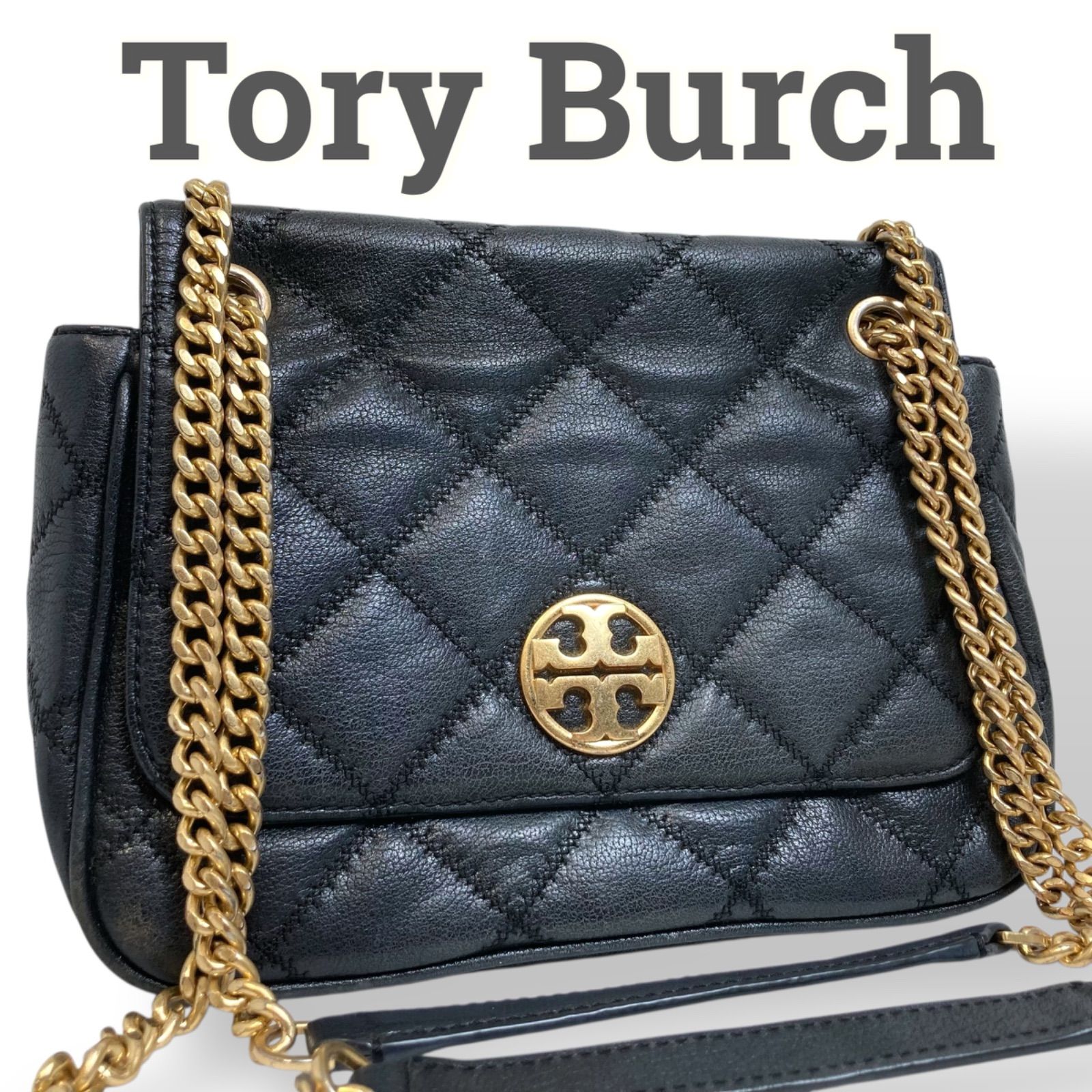 【良品】トリーバーチ＊キルティング ゴールドチェーン レザーブラック 良品】トリーバーチ＊キルティング ゴールドチェーン レザーブラック