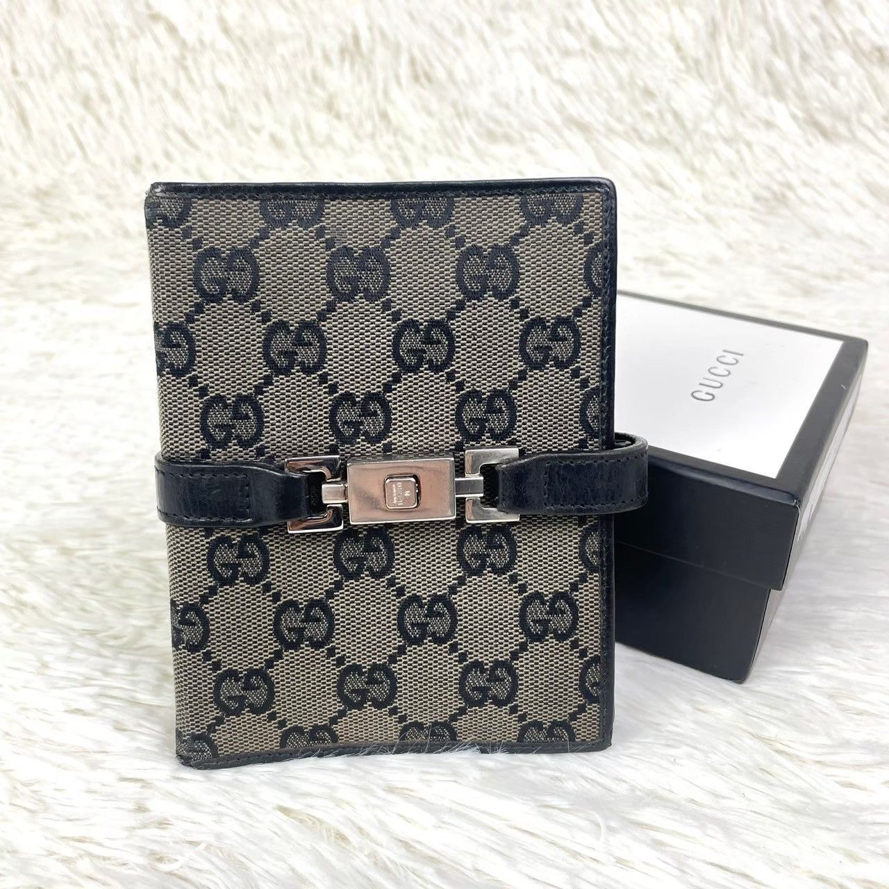 グッチ GUCCI 手帳ケース バインダー ジャッキー gg柄 ネイビー シール
