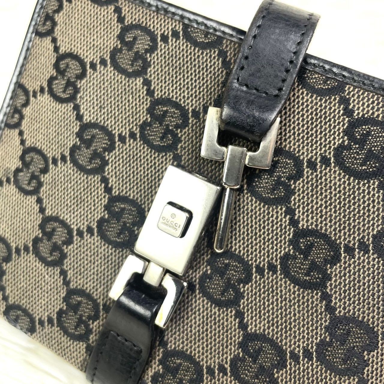 グッチ GUCCI 手帳ケース バインダー ジャッキー gg柄 ネイビー シール 