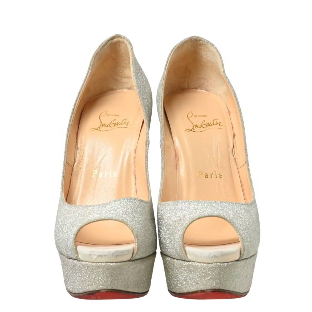 Christian Louboutin オープントゥ グリッター ヒール パンプス - メルカリ