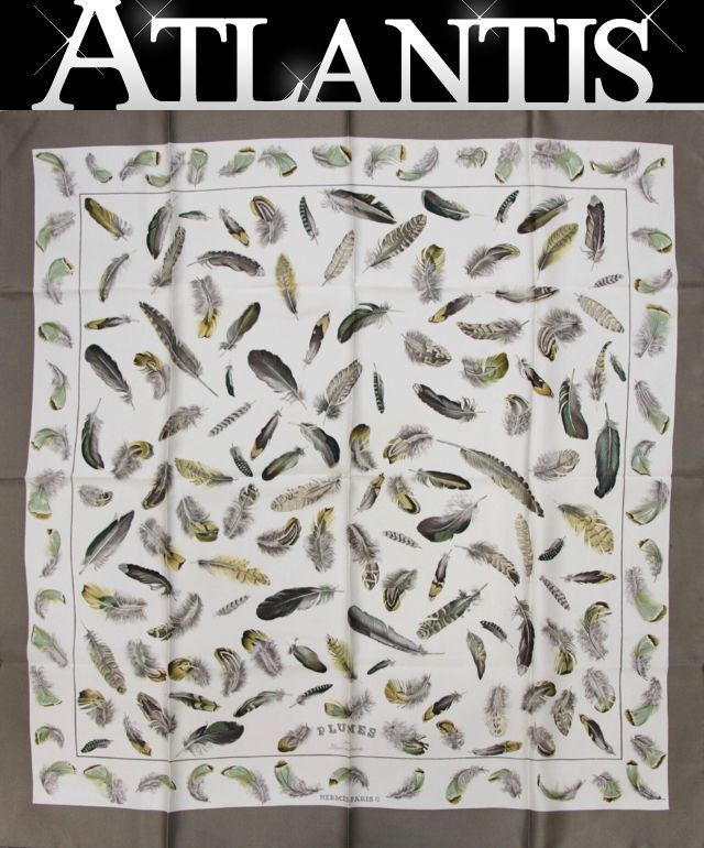 ⭐️美品⭐️エルメス スカーフ カレ90 PLUMES 羽 グリーン フランス製 ⭐️美品⭐️エルメス スカーフ カレ90 PLUMES 羽 グリーン フランス製