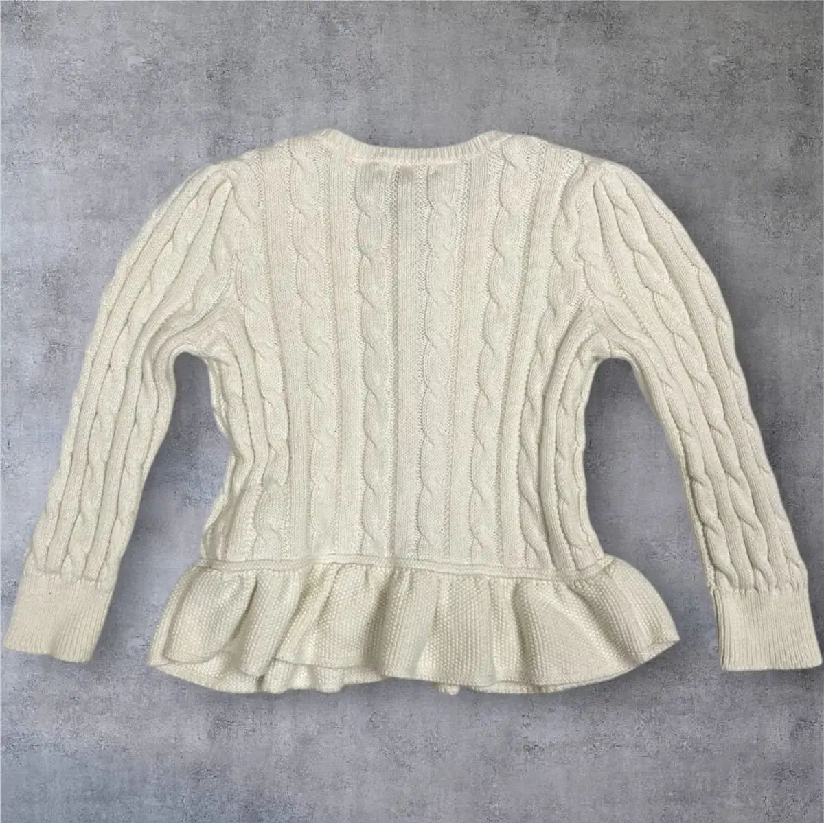 【未使用級】ポロ ラルフローレン ケーブル編み ペプラムカーディガン　白 新品未使用】ポロラルフローレン ケーブルニット コットン ペプラム