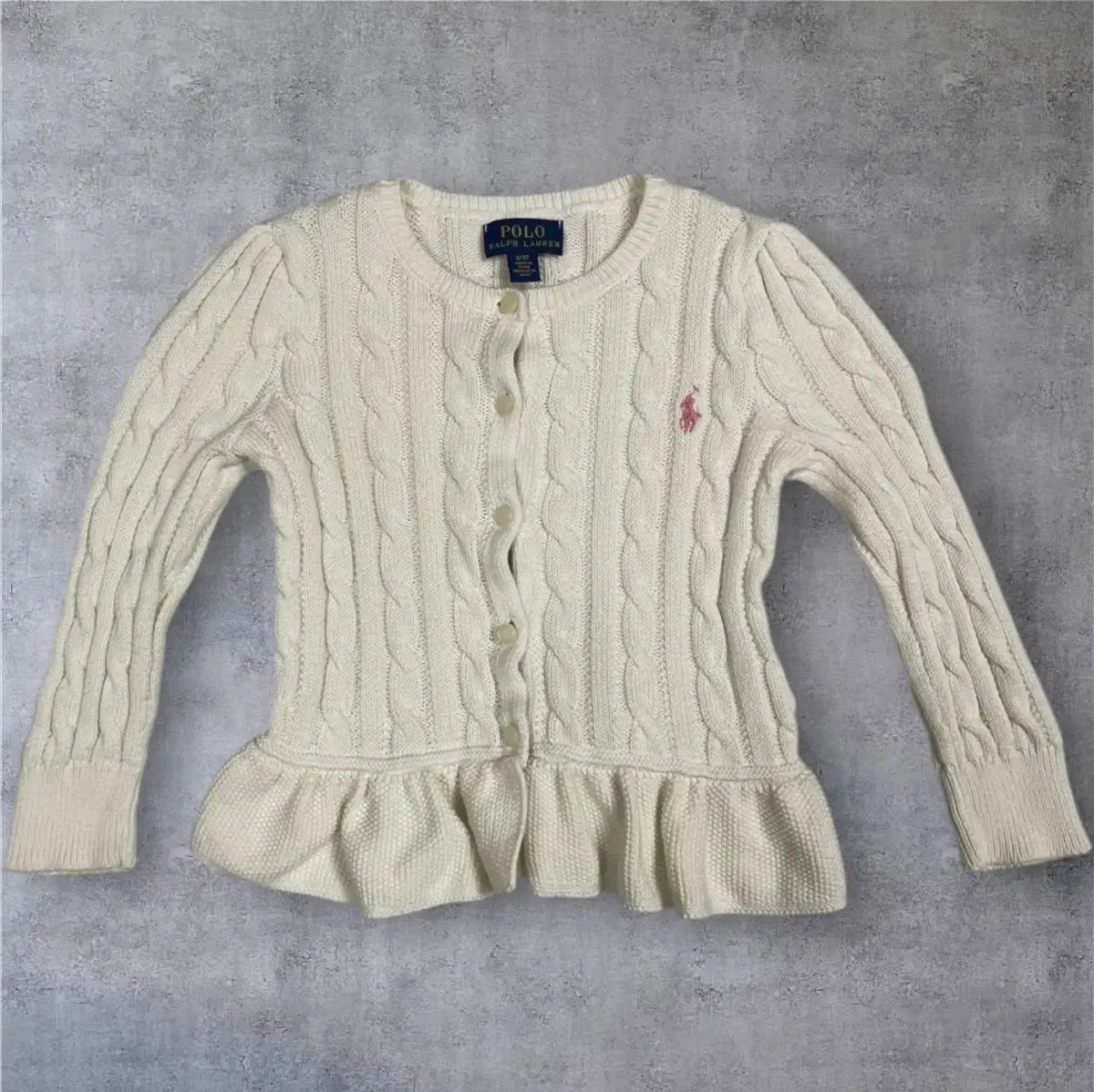 ポロラルフローレン キッズ アイボリー ケーブル編み ぺプラム ニット