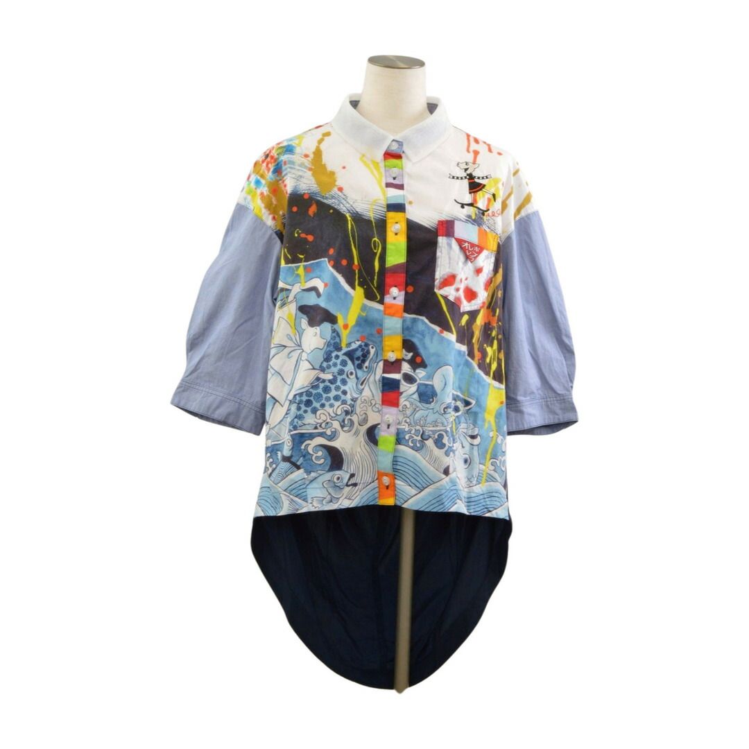 アルベロベロ　シャツブラウス アルベロベロ ALBEROBELL シャツ ブラウス チェック 海柄 ネイビー