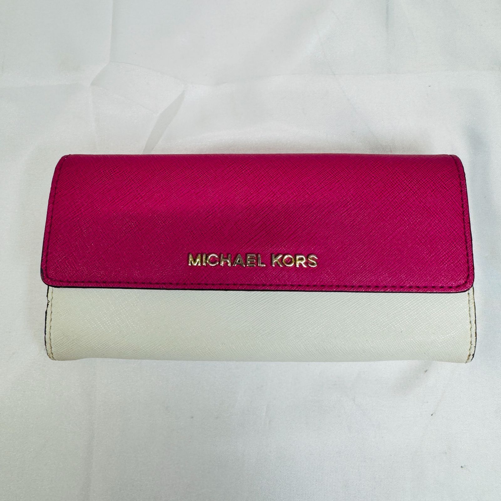 S【中古】MICHAEL KORS マイケルコース 長財布 ピンク ホワイト - メルカリ