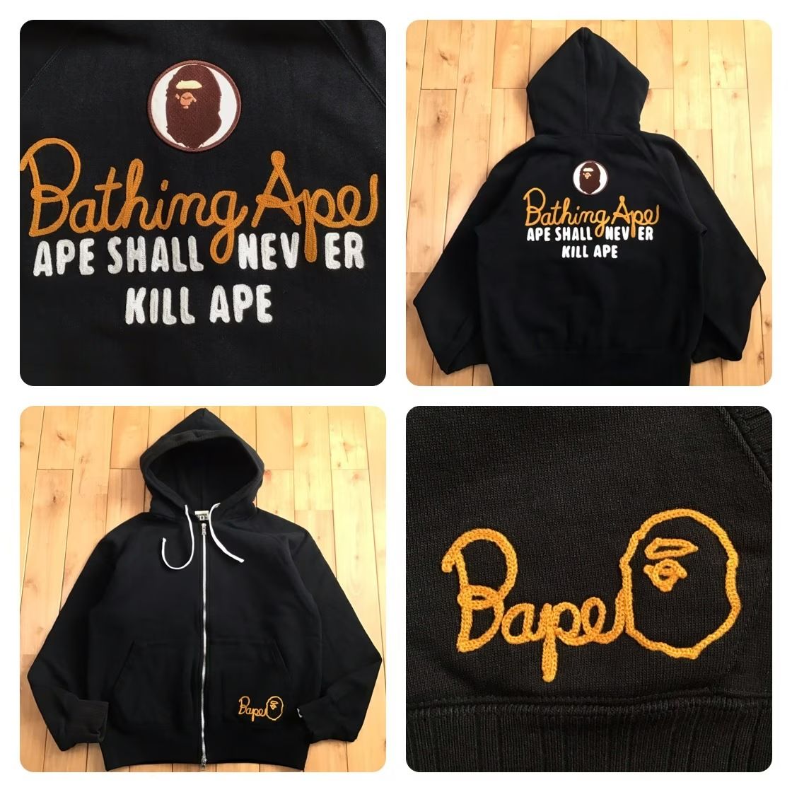 BAPE Champion 刺繍 ジップパーカー Sサイズ ブラック a bathing ape