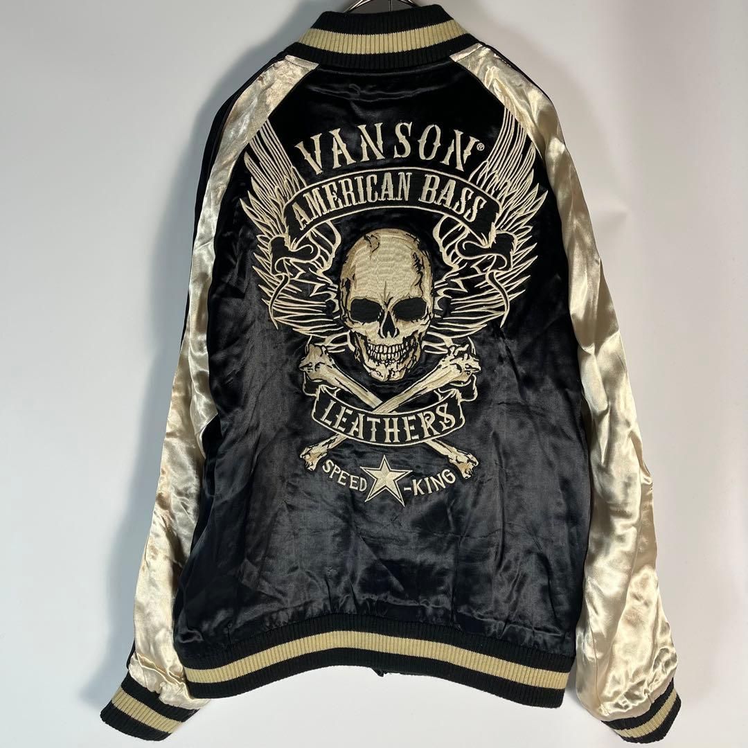 VANSON スカジャン リバーシブル スカル ドクロ 刺繍ロゴ ブラック