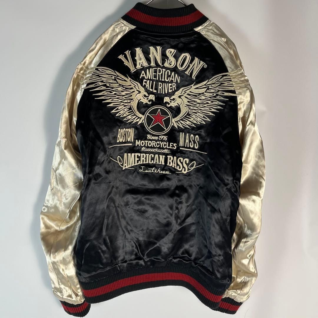 VANSON スカジャン リバーシブル スカル ドクロ 刺繍ロゴ ブラック