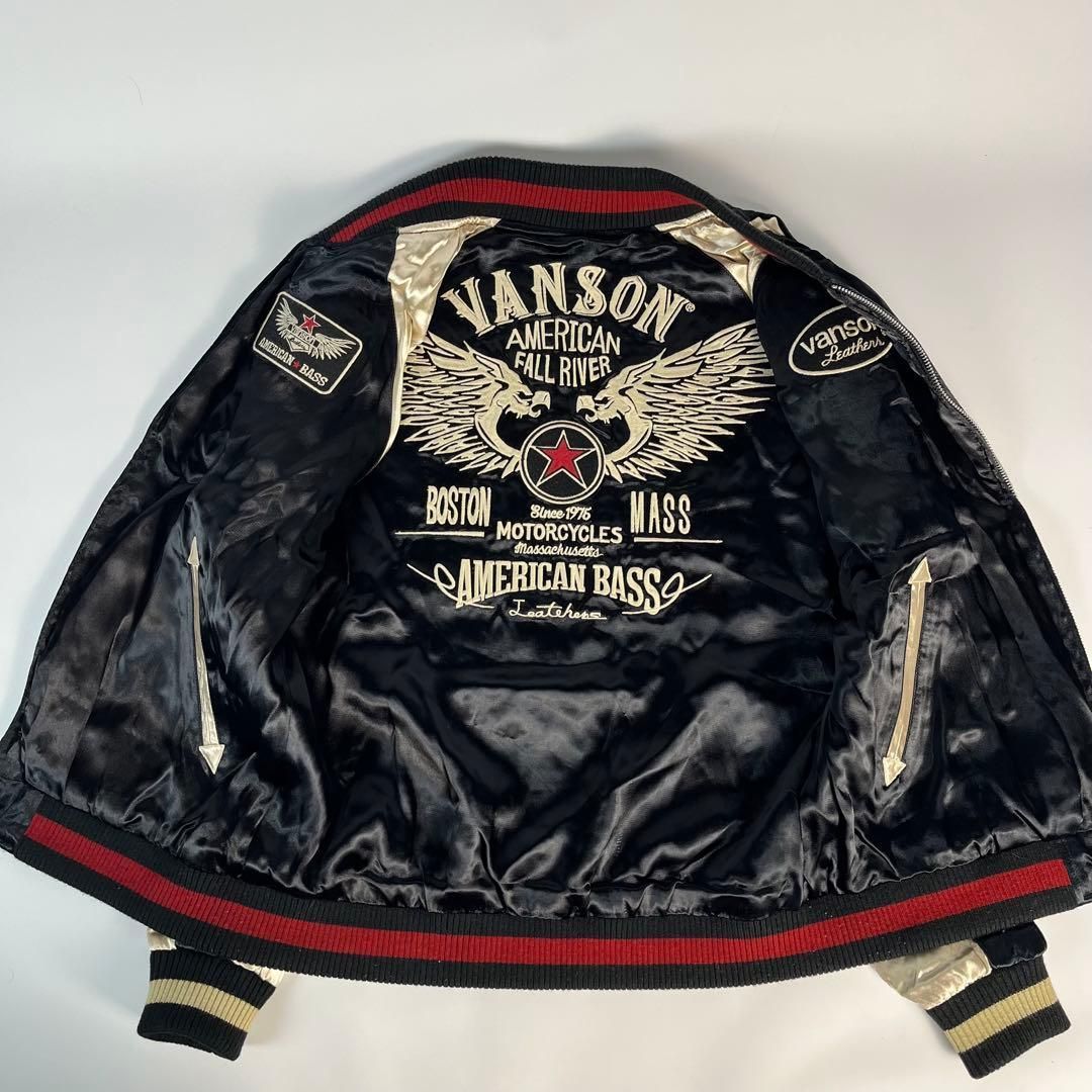 VANSON スカジャン リバーシブル スカル ドクロ 刺繍ロゴ ブラック