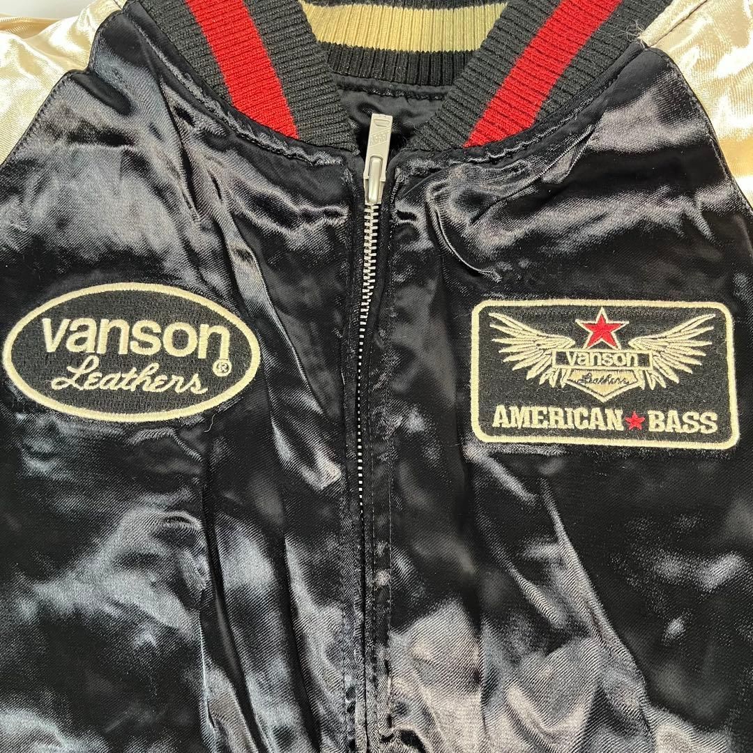 VANSON スカジャン リバーシブル スカル ドクロ 刺繍ロゴ ブラック