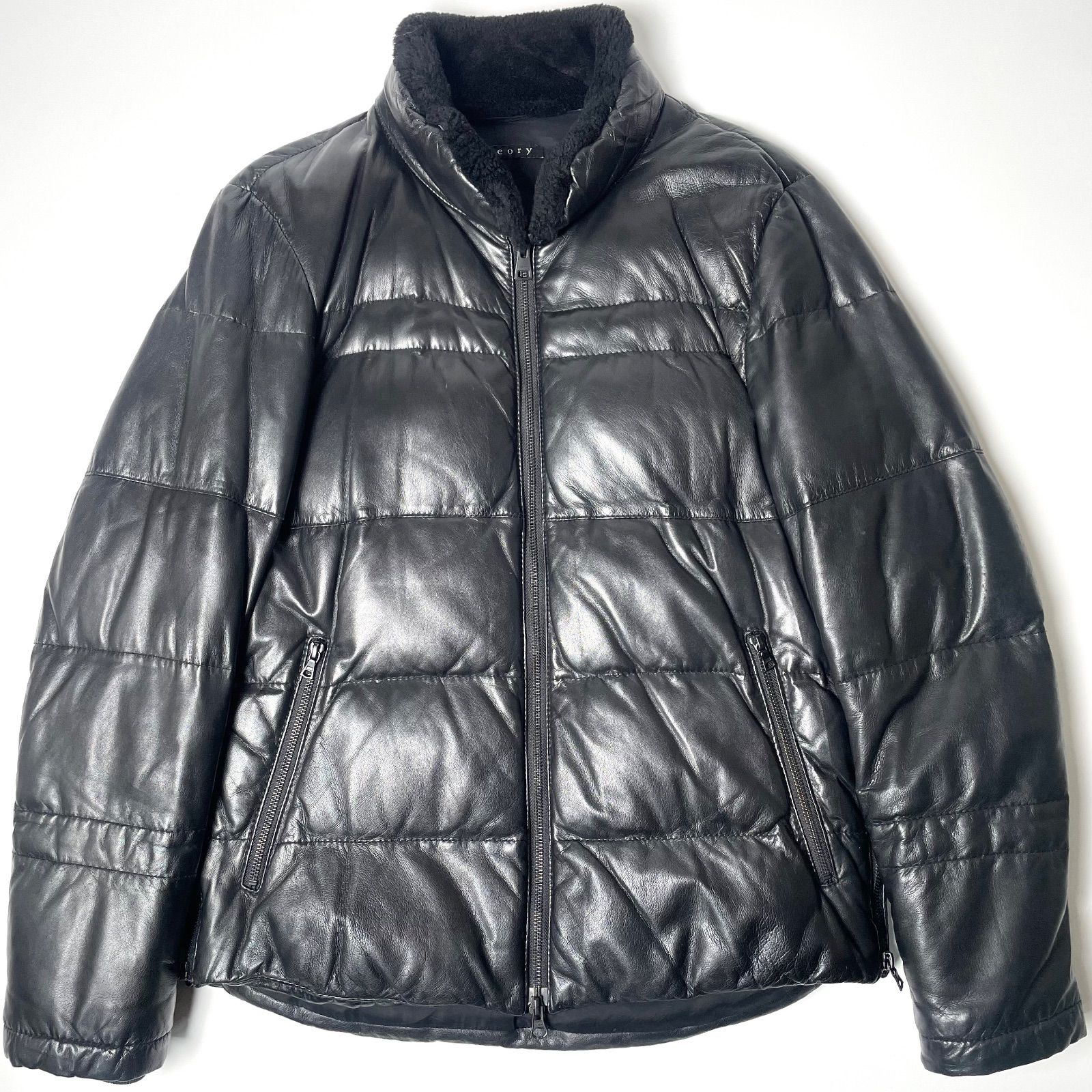 theory セオリー 2 レザーダウンジャケット 羊革 短丈 ラビットファー Theoryセオリー ダウンジャケット レザー 羊革 ダウン フェザー 短丈 M