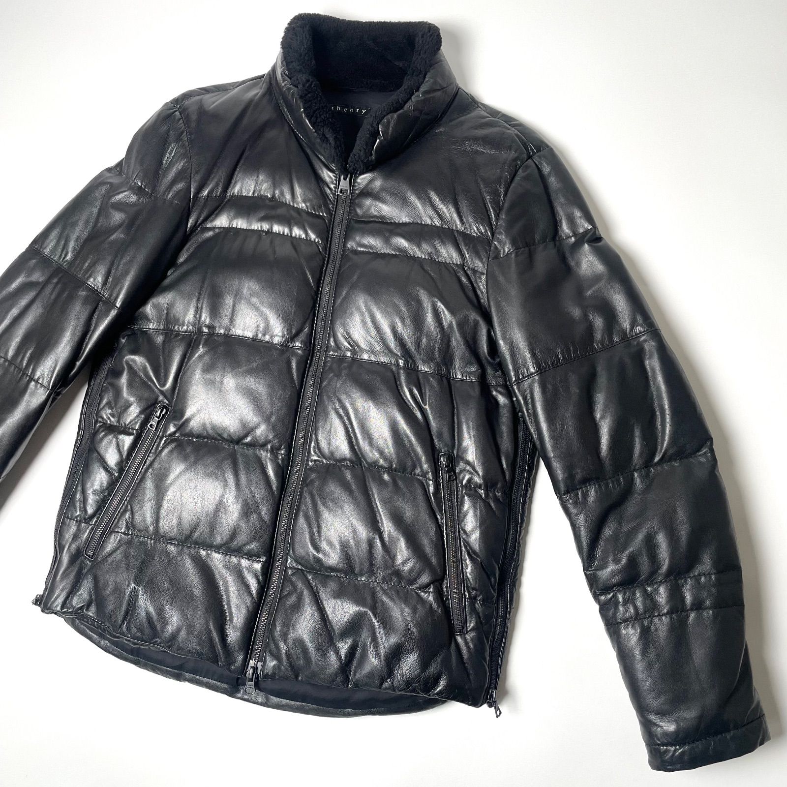 羊革】theory レザー ダウンジャケット 黒 38 衿ムートン - メルカリ