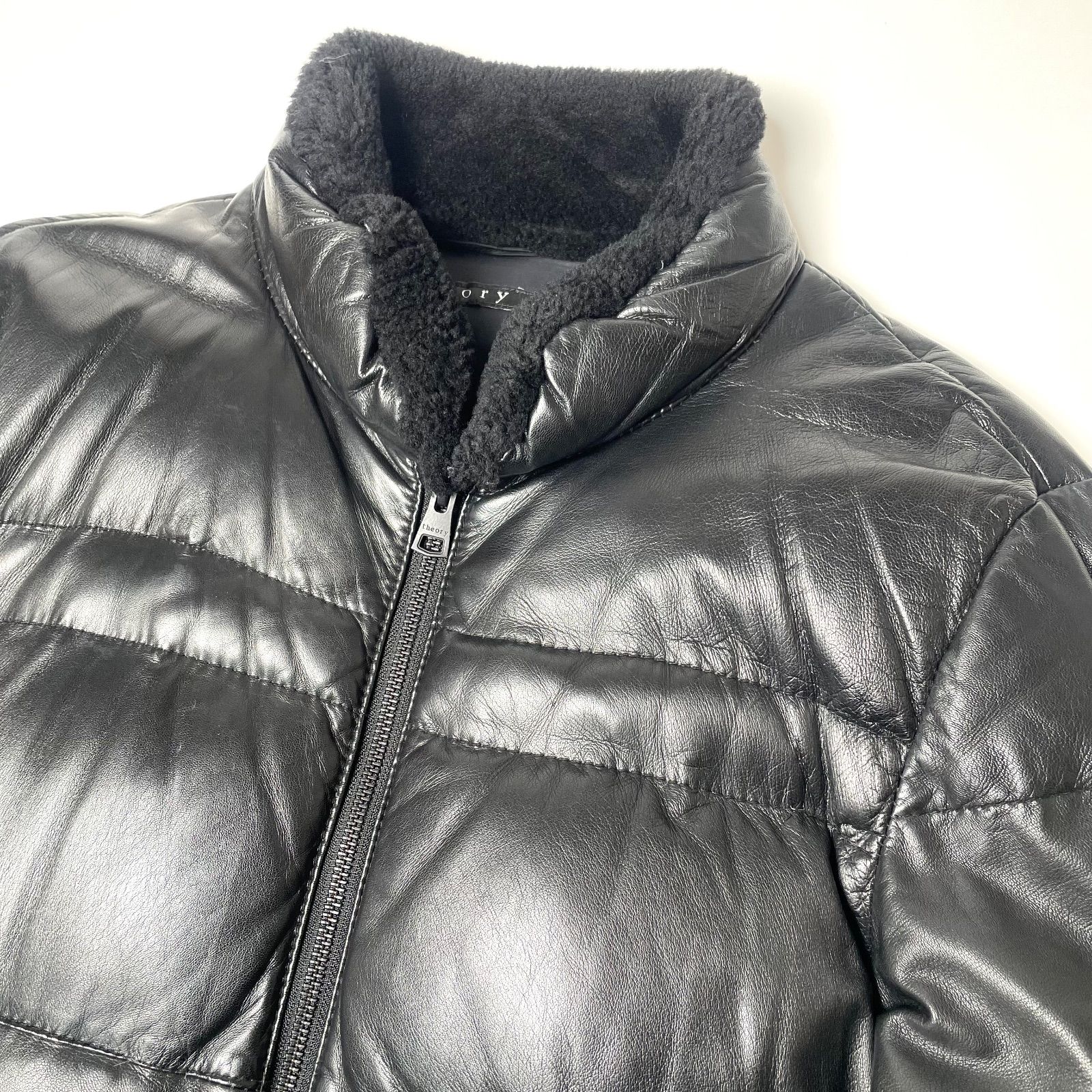 羊革】theory レザー ダウンジャケット 黒 38 衿ムートン - メルカリ
