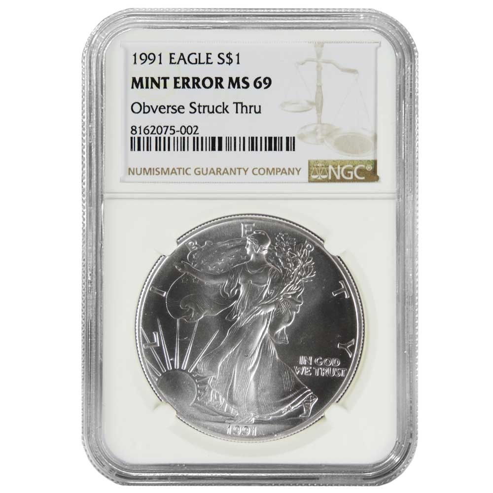 1991年 1ドル アメリカン シルバー イーグル NGC MS69 ミントエラー