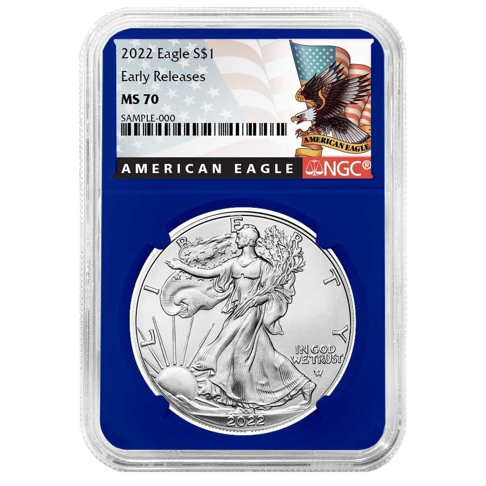 【新品】Eagleシルバーイーグル銀貨2022-W PCGS MS70 Blue 2022年 1ドル アメリカン シルバー イーグル NGC MS70 ER ブラック