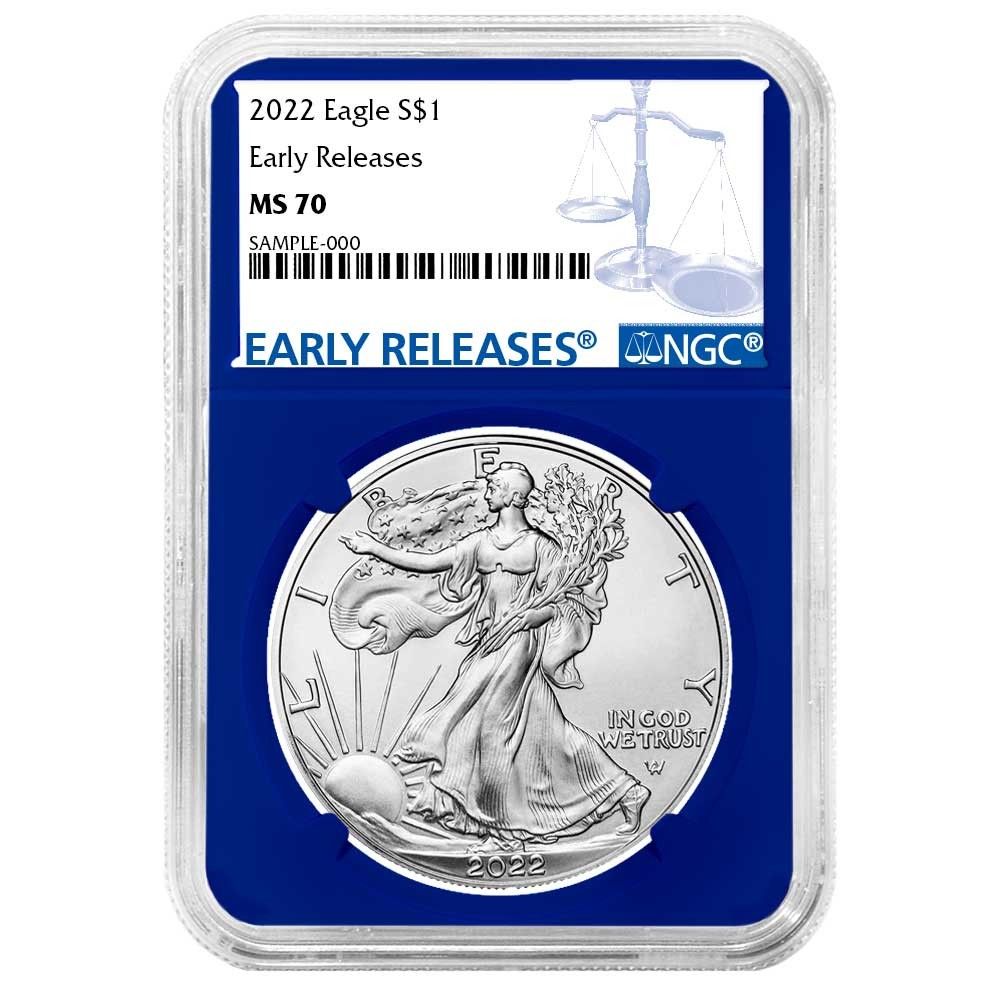 【新品】Eagleシルバーイーグル銀貨2022-W PCGS MS70 Blue 2022 (W) $1 American Silver Eagle PCGS MS70 FS Trump 45th