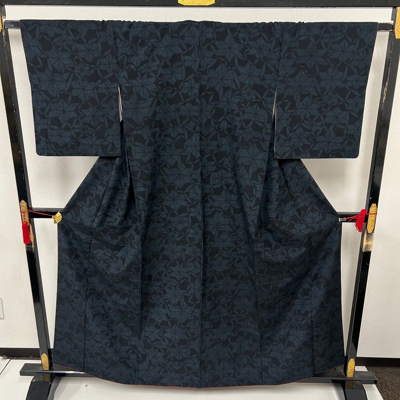 結城紬 正絹 真綿紬 藍染め 麻の葉 袷 着物 MK-2460 - メルカリ