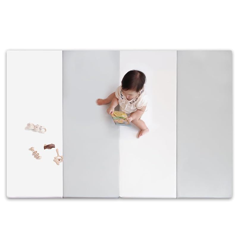 (ケラッタ) プレイマット 折りたたみ リバーシブル 赤ちゃん 1級防音 防水 厚手 (グレー×ホワイト，160×120cm)