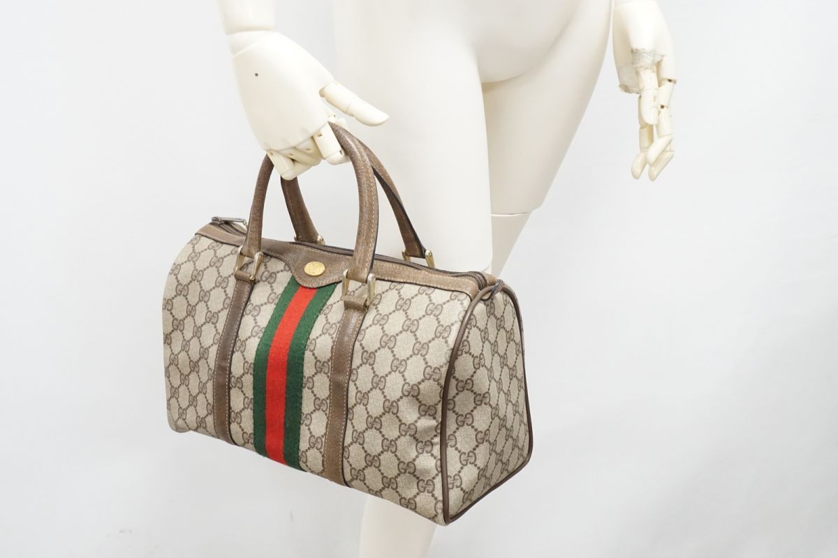 オールド グッチ ヴィンテージ ボストン ハンドバッグ トート GGプラス