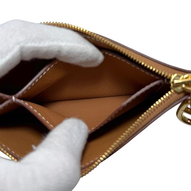 エルメス カードケース ジップアンゴー PM キャメルブラウン ゴールド