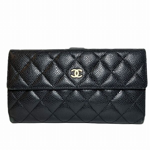 シャネル CHANEL マトラッセ A48983 キャビアスキン Wホック 長財布