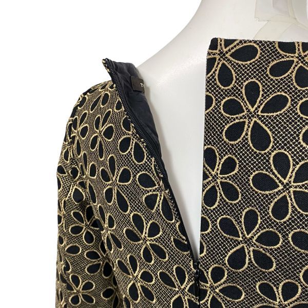 ◇ トッカ TOCCA 花柄刺繍ワンピース 膝丈 七分袖 Aライン フレア