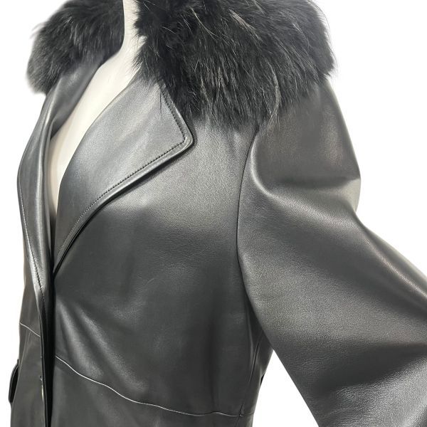 ○□ ロエベ LOEWE ラグジュアリー ラムレザー ロングコート ファー付