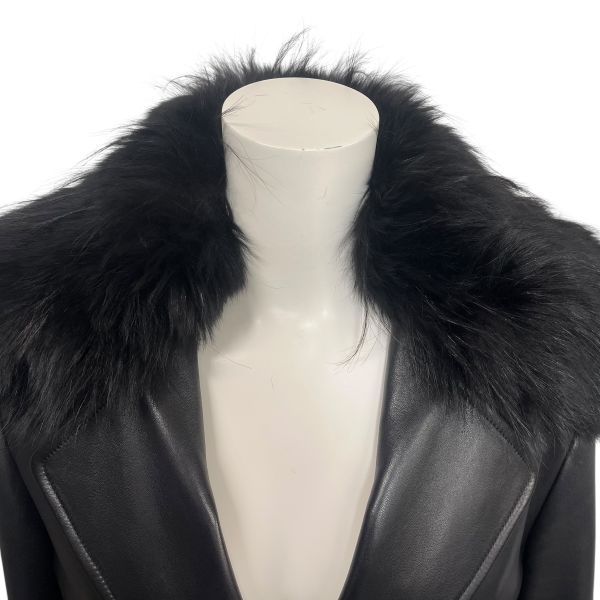 ○□ ロエベ LOEWE ラグジュアリー ラムレザー ロングコート ファー付