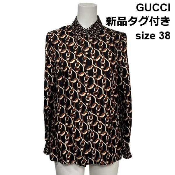 ○◇ グッチ GUCCI 新品タグ付き シルク シャツ 総柄 イタリア製 高級