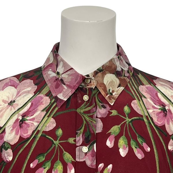 ○◇ グッチ GUCCI ラグジュアリー シルク シャツ 花柄 ボルドー