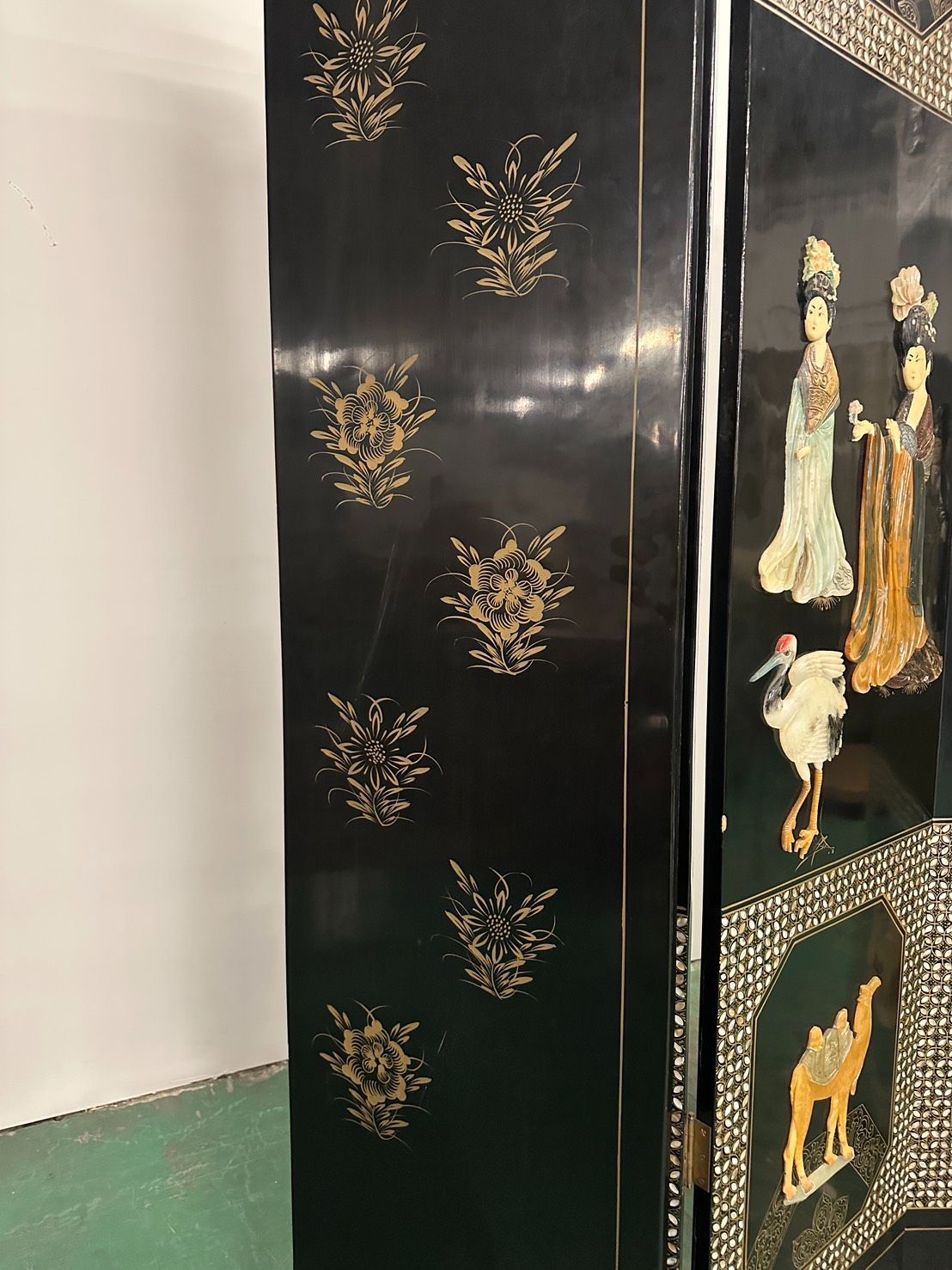 中国 屏風 玉石 螺鈿細工 漆塗り 衝立 屏風 6連パーテ ーション - メルカリ