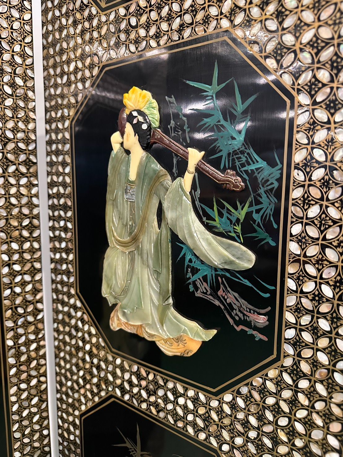 中国 屏風 玉石 螺鈿細工 漆塗り 衝立 屏風 6連パーテ ーション - メルカリ