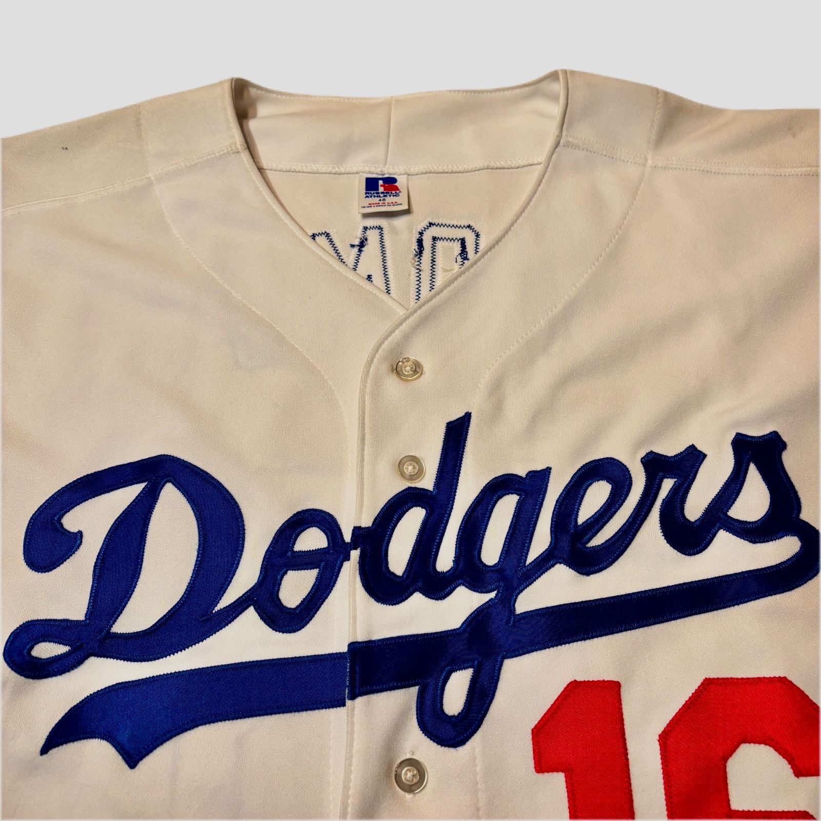 あ*お様 ロサンゼルス・ドジャース ユニフォーム 野茂英雄 希少 オーセンティッ 希少/USA製】野茂英雄 ドジャース ユニフォーム ラッセル社製 サイズ48