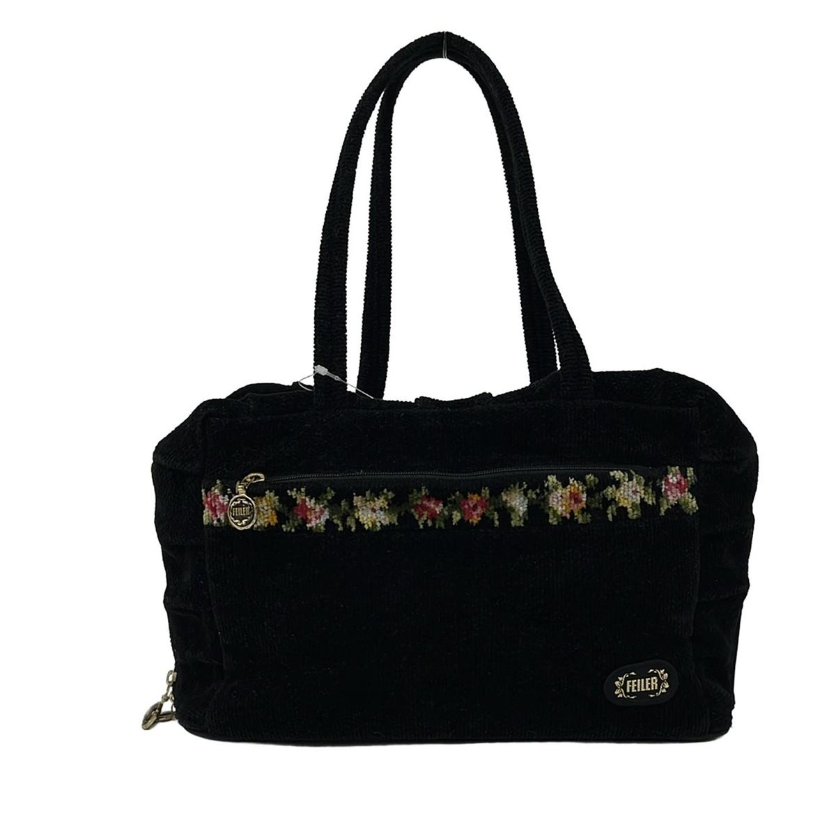 FEILER(フェイラー) ハンドバッグ - 黒×ピンク×マルチ 花柄 - メルカリ