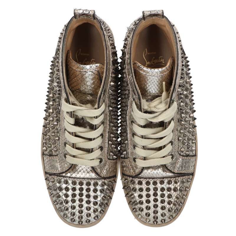 クリスチャンルブタン スパイクスタッズパイソンハイカットスニーカー