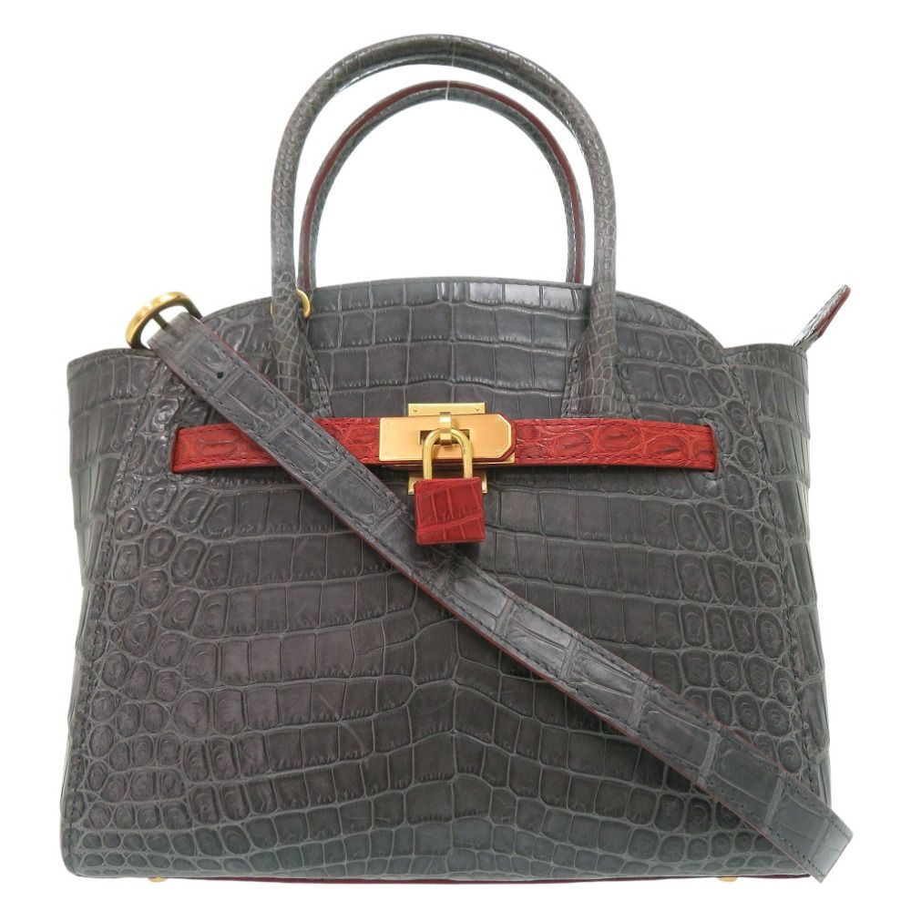 美品 ノーブランド 2way ショルダーバッグ ハンドバッグ マットクロコ  