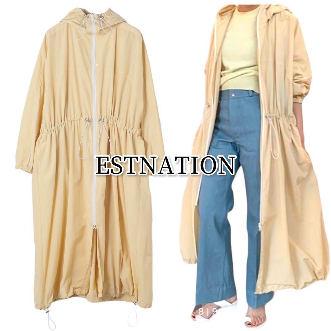ESTNATION ナイロンタフタギャザーロングコート 大人綺麗めカジュアル ESTNATION ナイロンタフタギャザーロングコート 大人綺麗めカジュアル