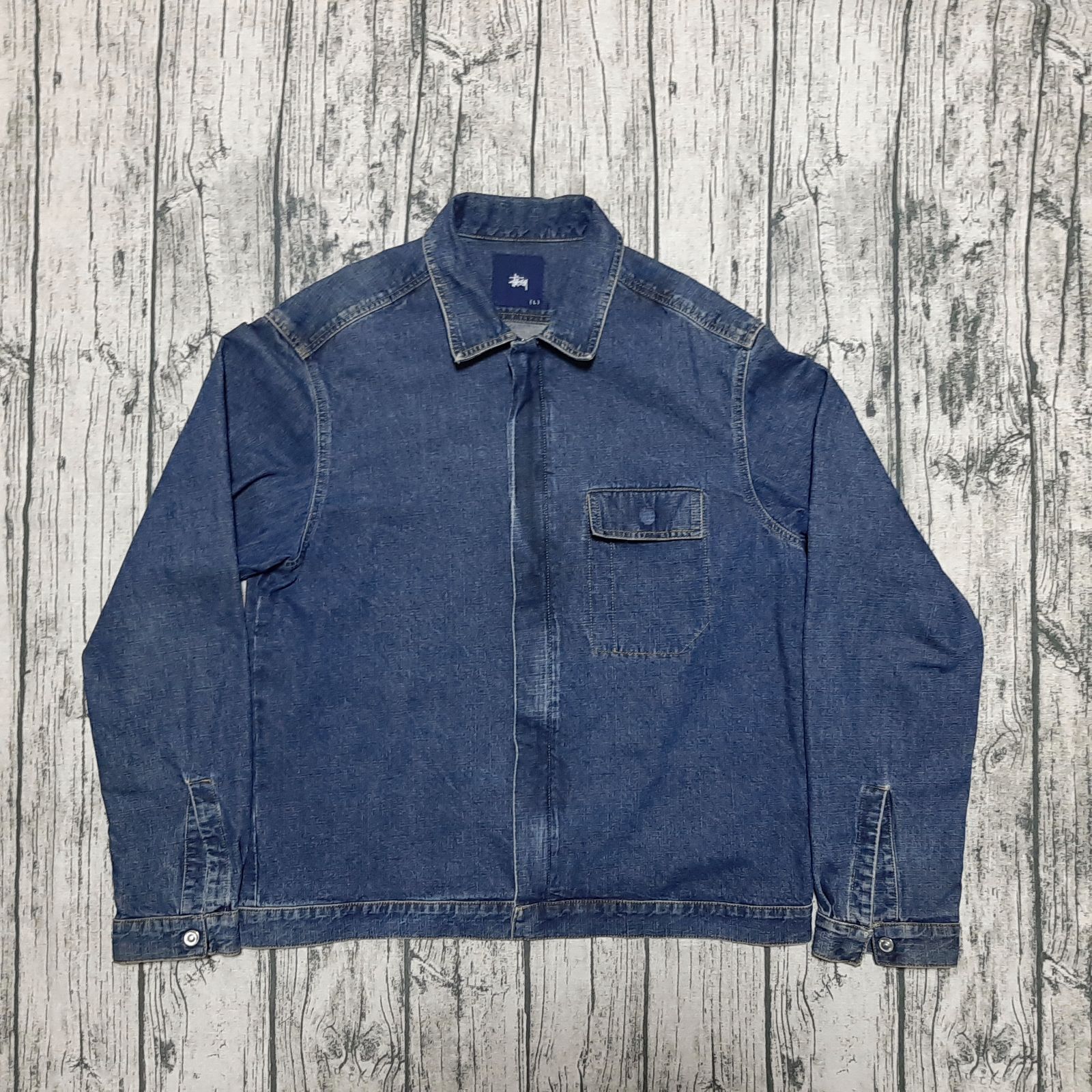 size L】USA製 STUSSY FULL-ZIP DENIM JACKET デニムジャケット G