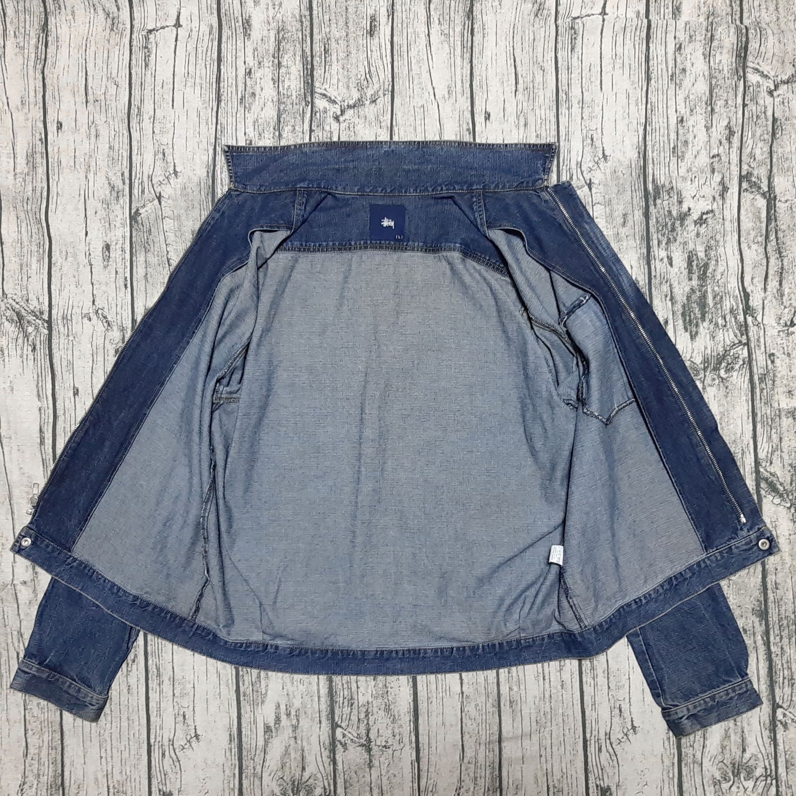 size L】USA製 STUSSY FULL-ZIP DENIM JACKET デニムジャケット G