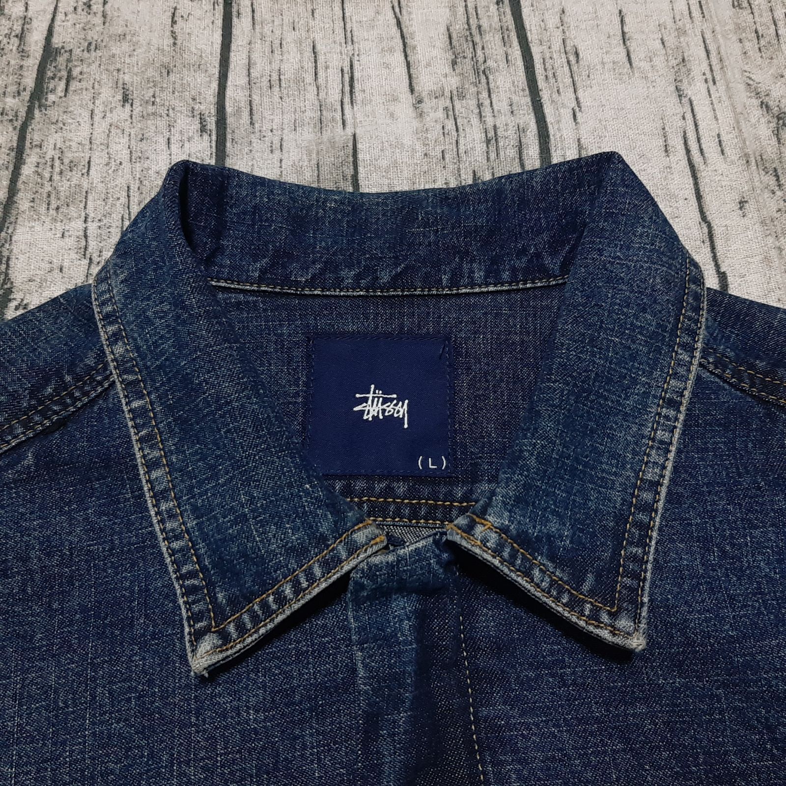 size L】USA製 STUSSY FULL-ZIP DENIM JACKET デニムジャケット G