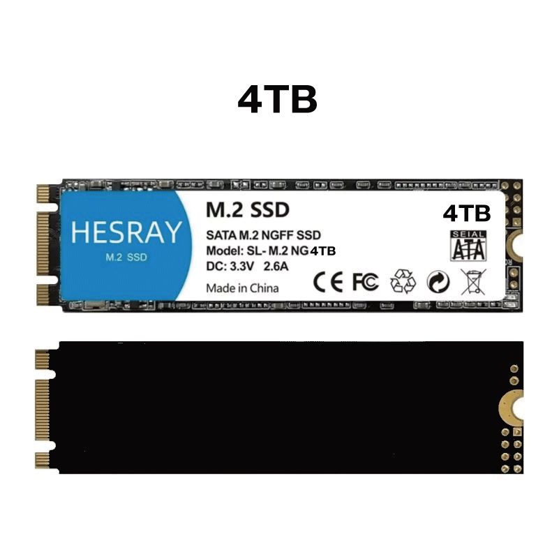 HESRAY M.2 2280 NGFF SSD 4TB SATA III NAND Read:7000MBs Write