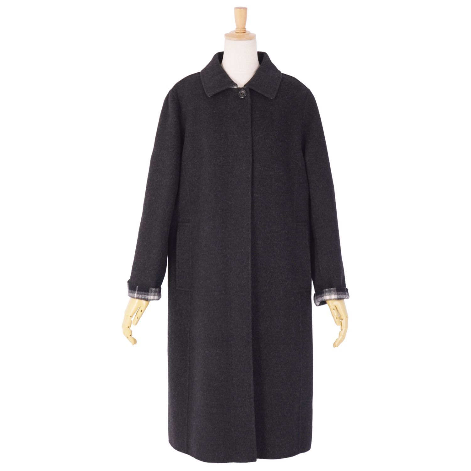 【極美品/LL】バーバリーロンドン ステンカラーコート ウールライナー付き 黒 極美品 バーバリーロンドン ステンカラーコート キルティングライナー